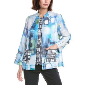 Lemon Grass Womens  Print Blocked Blazer, Blue